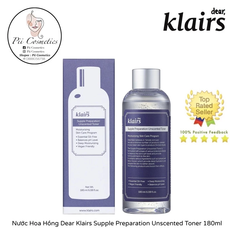 Nước Hoa Hồng Dear Klairs Supple Preparation Unscented Toner 180ml