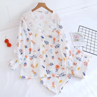 Pijama ở cữ sau sinh, bộ mặc nhà sau sinh chất liệu xô nhật cao cấp