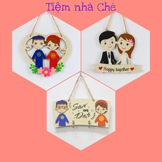 Bảng gỗ treo tường, bảng gỗ treo cửa phòng hình cô dâu chú rể, mr mrs, save the date, hình đám cưới, happy together