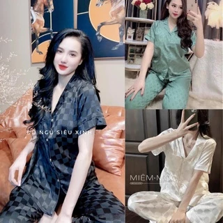 Bộ Pijama Cao Cấp Chất Lụa Gấm Tay Cộc - Quần Dài