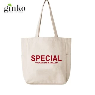 Túi Vải Tote Ginko Unisex Có Dây Kéo Khóa ( túi con ) Phong Cách Hàn Quốc In Hình YOU ARE SPECIAL