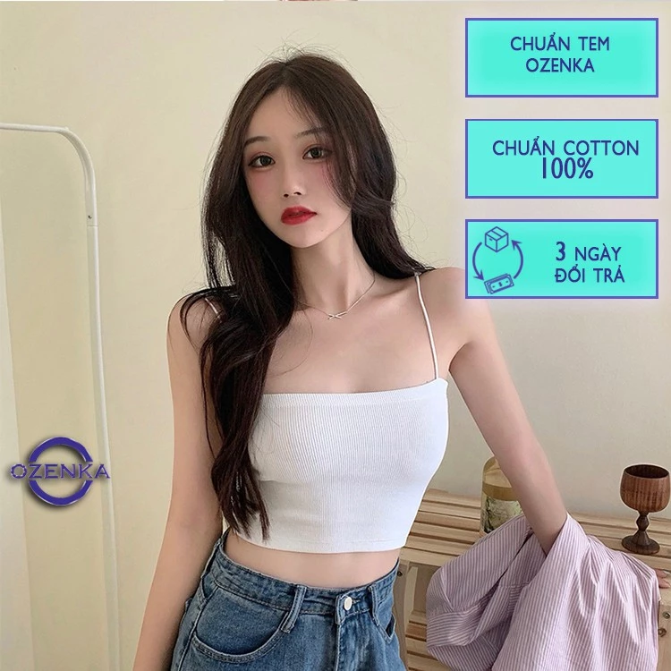 Áo 2 dây sợi bún thun gân đẹp 100% cotton đen trắng , áo croptop ôm có thể mặc như áo quây mặc trong siêu mát DA099