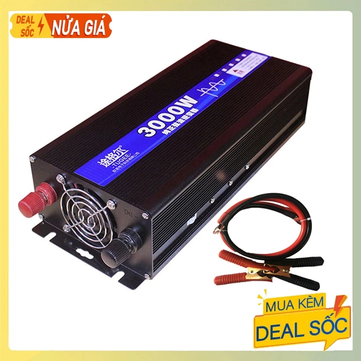 Bộ kích nguồn điện inverter 12V lên 220V 3000W sin chuẩn tinh khiết (Đồng hồ hiển thị công suất)