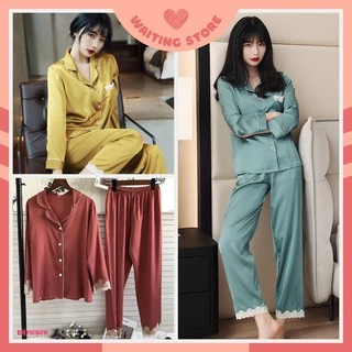 Pijama lụa, đồ bộ nữ cao cấp quý phái áo quần dài màu xanh đỏ vàng DDLP01