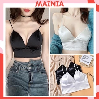 Áo Bra Satin Bản To Lụa Phi Bóng Áo Bra Crotop Hai Dây Trắng Đen Sexy Mainia Shop