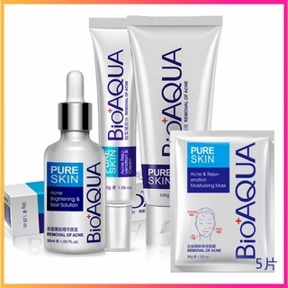 Set bộ mỹ phẩm chăm sóc da mặt giảm mụn Bioaqua: Mặt nạ+Sữa rửa mặt+Kem dưỡng da+Serum NO-SPU158