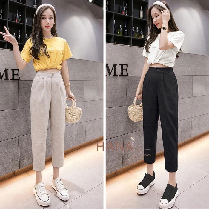 Quần Đũi dáng Baggy dành cho nữ, lưng thun cạp cao [FREE SHIP] dáng 9 tấc - Vải đũi xước