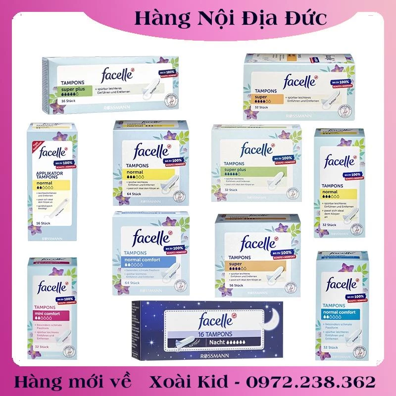 [CÓ CHE TÊN] Tampon - Băng vệ sinh Tampon Facelle đầy đủ size chuẩn Đức- DATE MỚI ĐỦ BILL