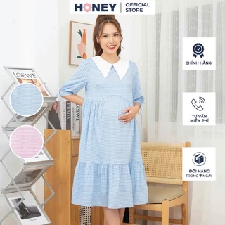 Váy, đầm bầu thiết kế công sở kiểu dáng babydoll tay lỡ cổ sơ mi - Thời trang đầm bầu cao cấp HONEY