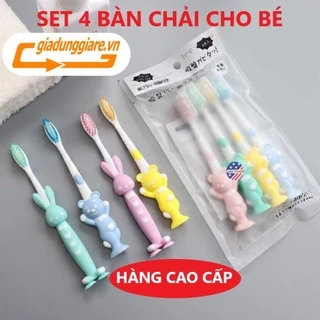 SET 04 Bàn chải đánh răng trẻ em xuất Nhật bót đánh răng cho bé mềm mại hình thú ngộ nghĩnh (Hàng cao cấp)