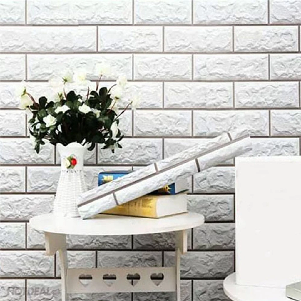 CUỘN 10M GIẤY DÁN TƯỜNG GIẢ GẠCH TRẮNG KEO SẴN KHỔ 45CM