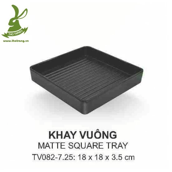 Khay Sushi Vuông Cao Cấp Đen Nhám 18Cm SRITHAI SUPERWARE TV082-7.25 DN