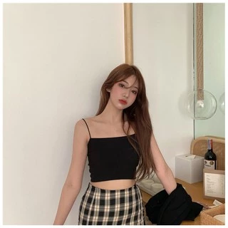 Áo hai dây sợi bún croptop CRA019 chất bo gân màu TÍM/ĐEN/TRẮNG