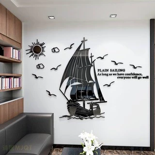 Tranh dán tường mica 3d thuyền trang trí phòng khách, phòng ngủ, spa, nail, cafe