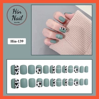 nailbox 24 móng giả kèm keo sơn lì màu xanh Hin Nail