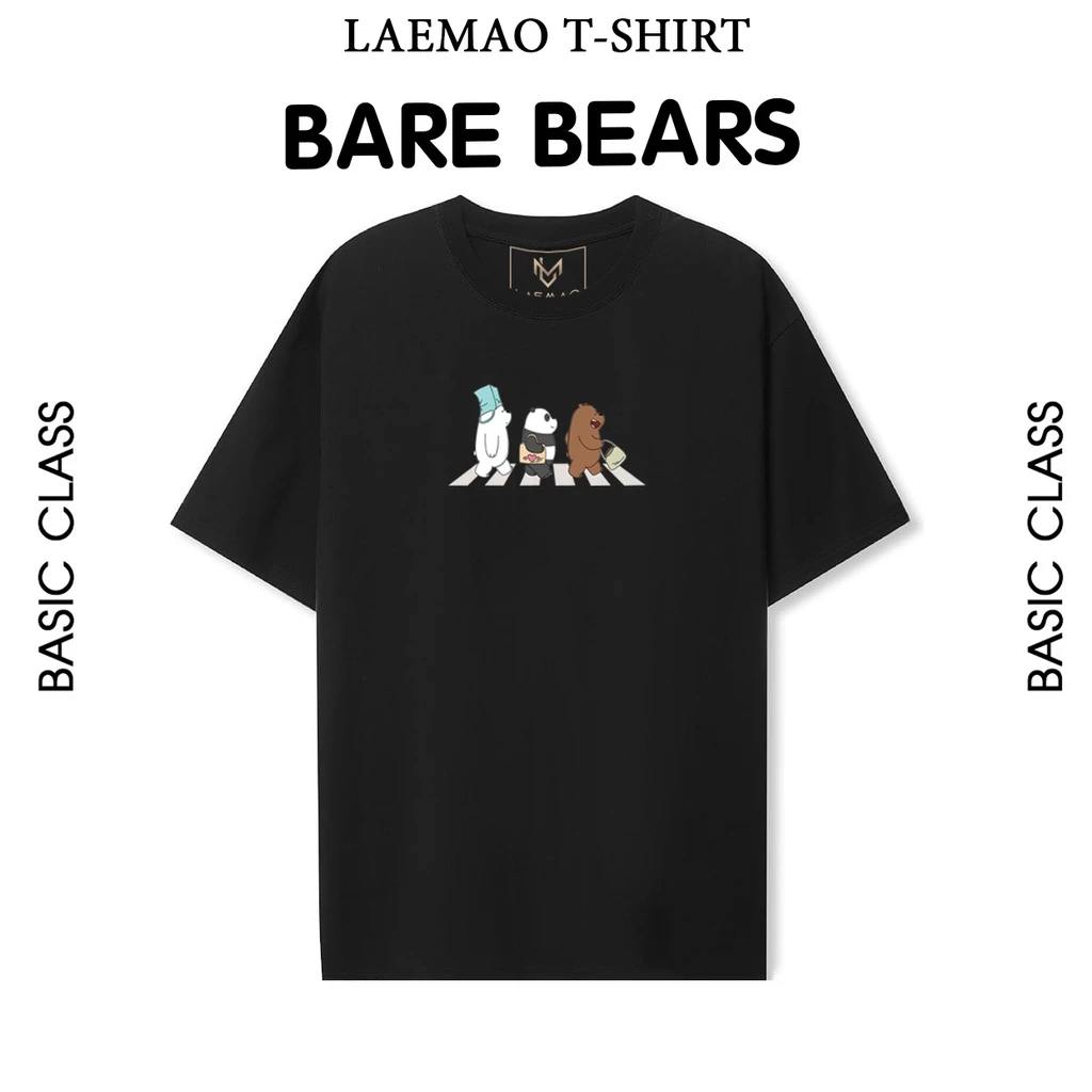 Áo thun LAEMAO chất liệu cotton tay lỡ form oversize BARE BEARS