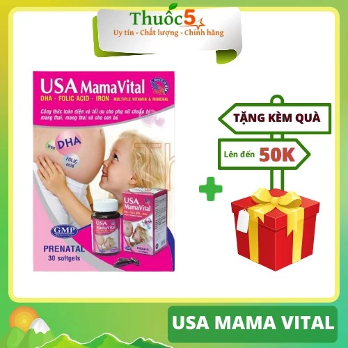 Vitamin bổ bầu USA Mama Vital bổ sung vitamin cho bà bầu Hộp 30 viên