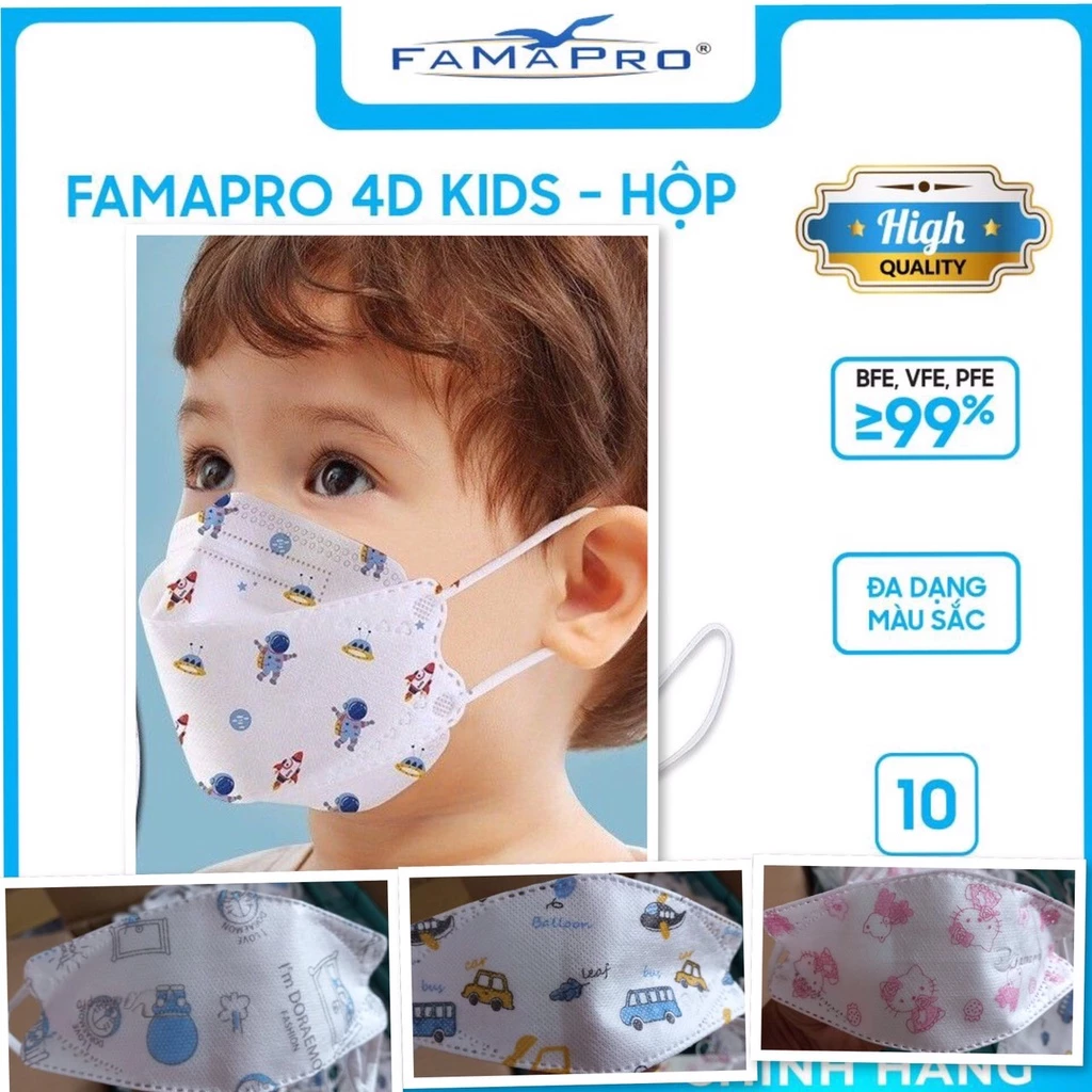 (Đủ hình) Khẩu trang trẻ em 4d-kf94 famapro nam anh hộp 10 cái