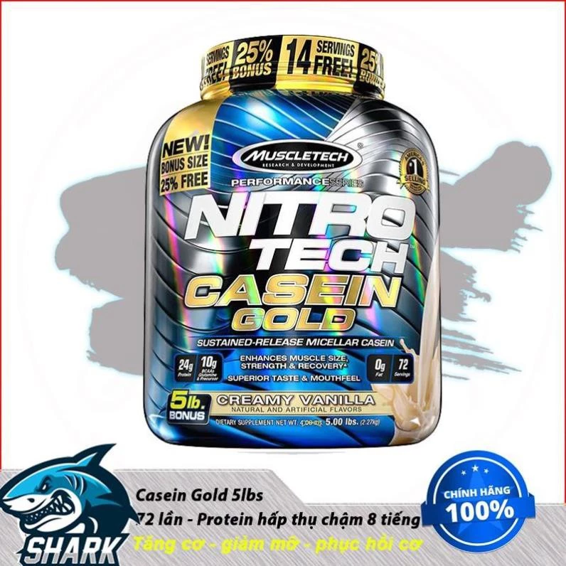 [Freeship + Quà] Nuôi Dưỡng Cơ Bắp Ban Đêm Muscletech Performance Nitrotech Casein Gold 5 Lbs (2 4kg) - Chính Hãng 100%