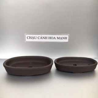 Chậu Ovan bonsai sen đá mini đất nung màu đen gốm Bát tràng 2 size SP372