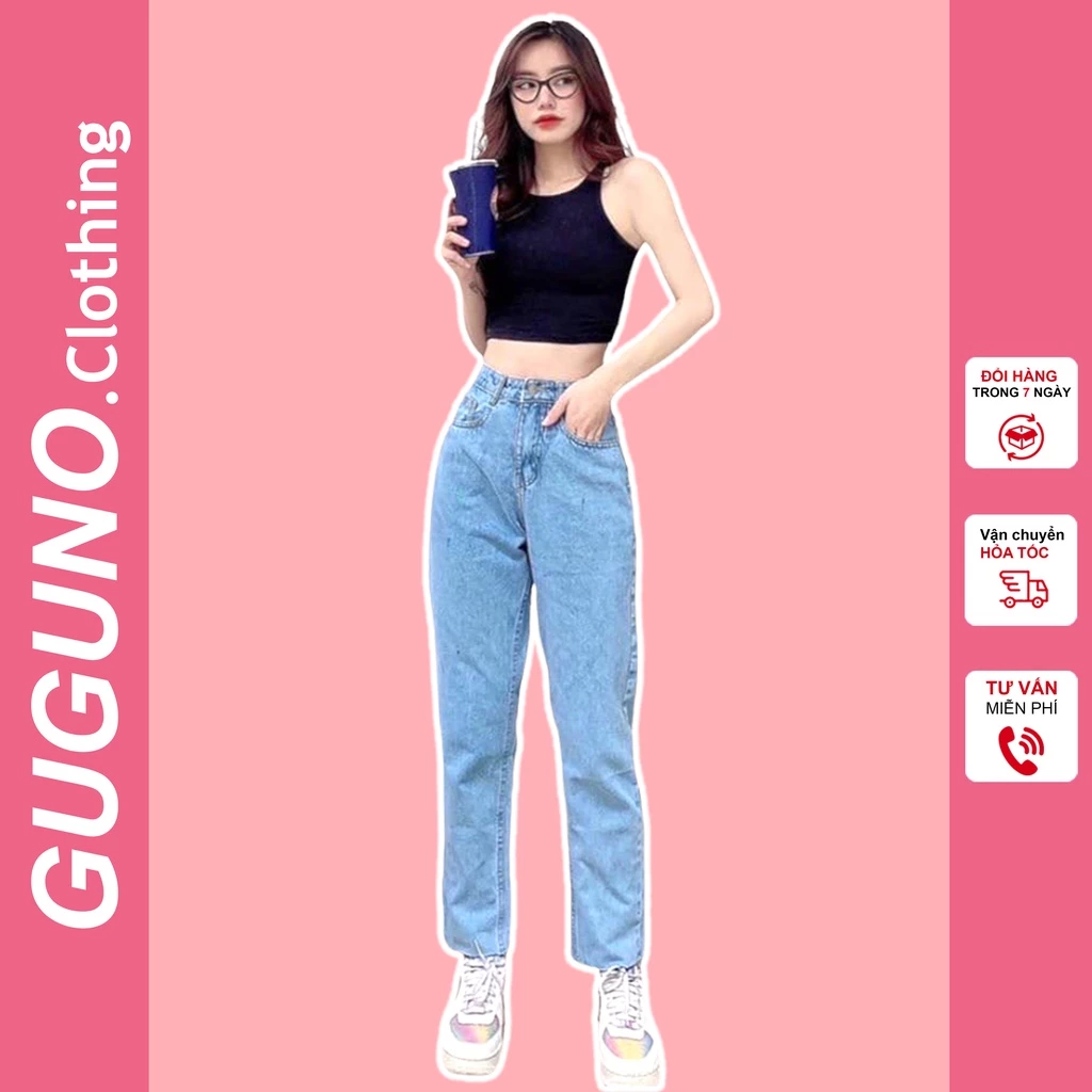 Quần jean bò nữ ống rộng suông lưng cạp cao form rộng chất đẹp GUGUNO ulzzang (quần jeans nữ, quần jean nữ, quần rin nữ,