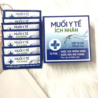 Muối y tế Ích Nhân dạng pha dùng súc họng súc miệng rửa mũi xoang rửa mặt rửa vết thương hộp 20 gói (1 goi pha 500ml)