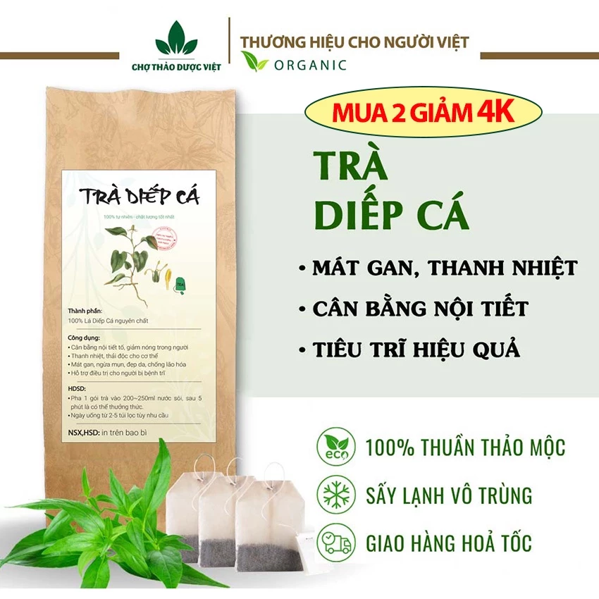 Trà diếp cá túi lọc (Thanh nhiệt, thanh lọc cơ thể, ngăn ngừa mụn, mẩn ngứa) - Chợ Thảo Dược Việt