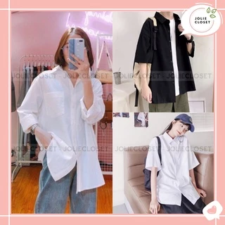 Áo sơ mi trắng đen tay dài, tay ngắn unisex basic dễ phối đồ