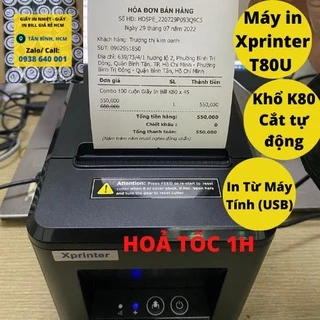 Máy In Nhiệt, In Bill K80 (Tự Động Cắt Giấy) cổng USB  In Qua Máy Tính/ laptop chính hãng Xprinter T80U