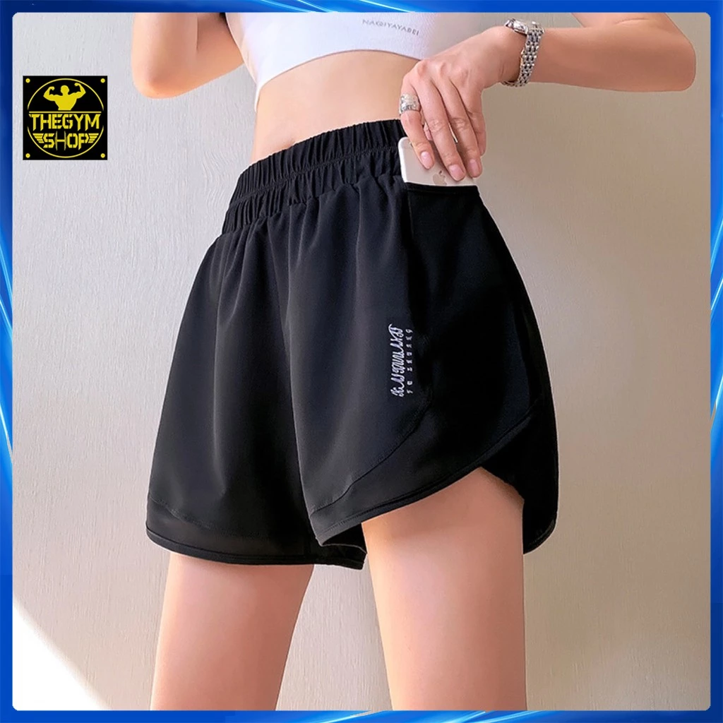 Quần đùi tập gym yoga chạy bộ có túi đựng điện thoại AMIN AM034 quần short nữ vải mát