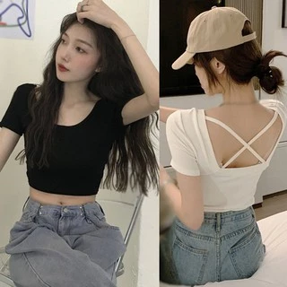 Áo thun croptop tay ngắn hở lưng ôm dáng vừa vặn mẫu 2021 thời trang dành cho nữ