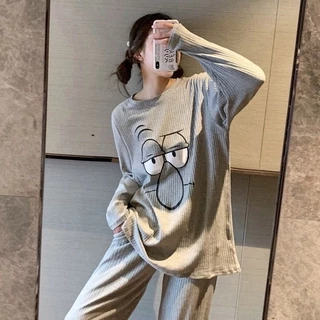 Bộ Đồ Ngủ Pijama Dài Tay Dáng Rộng Kiểu Dáng Đáng Yêu Cho Nữ