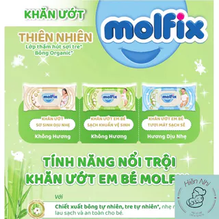 Gói 100 tờ Khăn giấy ướt Molfix bông Organic tự nhiên, không mùi, không cồn