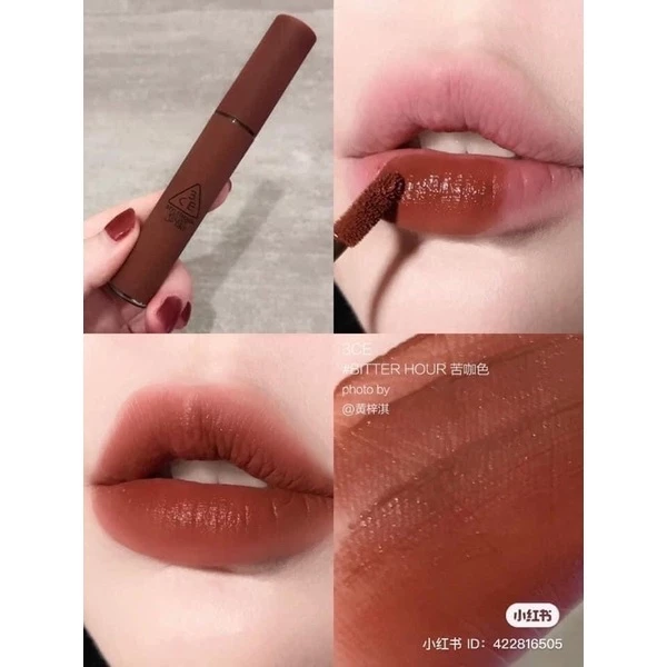 Son 3CE Màu Bitter Hour - Đỏ Nâu, Son Kem Lì 3CE Velvet lip tint