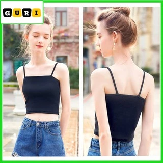 Áo hai dây bản to croptop nữ basic 2 màu trắng đen GURI