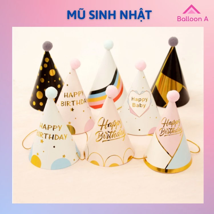 Mũ sinh nhật bằng giấy ép kim, nỉ và vương miện sinh nhật