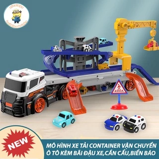 Đồ Chơi Phát Triển Trí Tuệ Mô Hình Xe Container Vận Chuyển  Xe Ô Tô Con Kèm Bãi Đậu Xe, Biển Báo Giao Thông Có Đèn, Nhạc