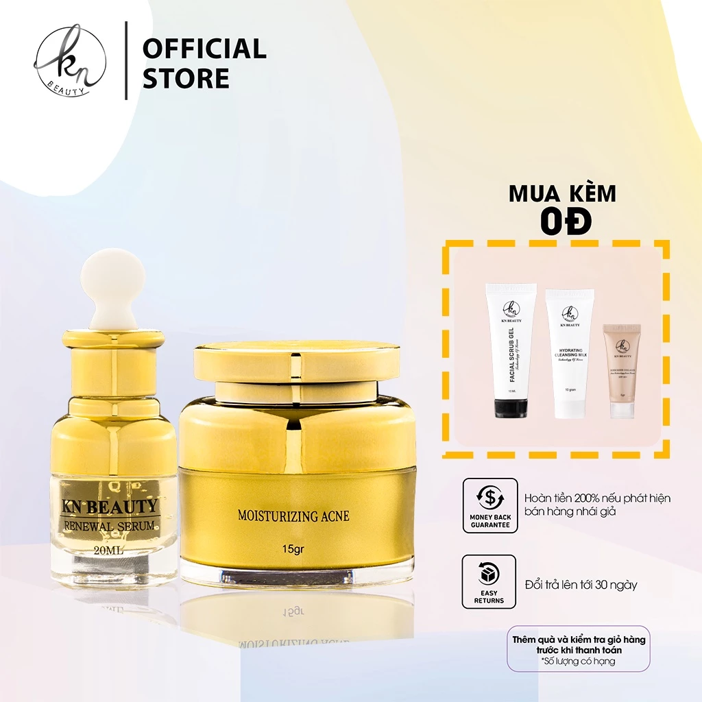 Bộ 2 sản phẩm Ngừa mụn Dưỡng trắng Kn Beauty: Serum +kem dưỡng tặng set mini