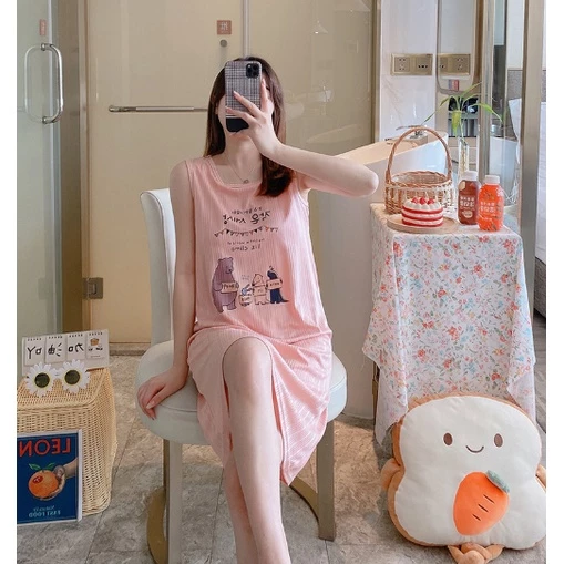 Váy Ngủ Nữ Mặc Ở Nhà Có Đệm Ngưc, Đầm Ngủ Phong Cách Thương Cho Mùa Hè Vải Co Giãn 4 Chiều