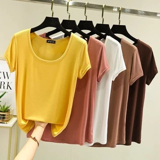 Áo Thun cotton Mỏng Dáng Rộng Cổ Tròn Ngắn Tay Thời Trang Hàn Quốc Dành Cho Nữ 2022