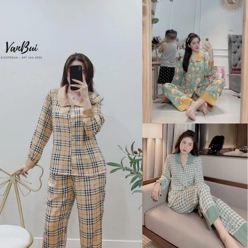 Đồ Bộ Pijama Lụa Tay Dài-quần Dài Chất Liệu Mango Thiết Kế Sang Chảnh