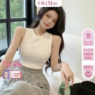 Áo croptop nữ OKIMAC sát nách có sẵn đệm ngực ôm body đường may viền nổi 5 màu trơn dễ phối đồ thời trang nữ