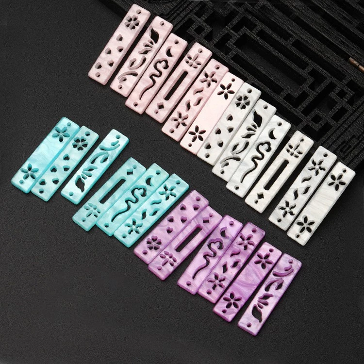 1 phiến xà cừ resin khắc họa tiết hoa mây 7*30mm nguyên liệu làm trâm trang sức cổ trang NL0247