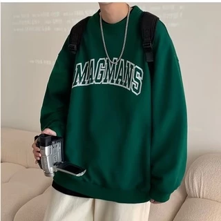 Áo sweater Tay Dài Cổ Tròn Dáng Rộng In Chữ Màu Xanh Lá Phong Cách hip hop Thời Trang Cho Nam m-5xl