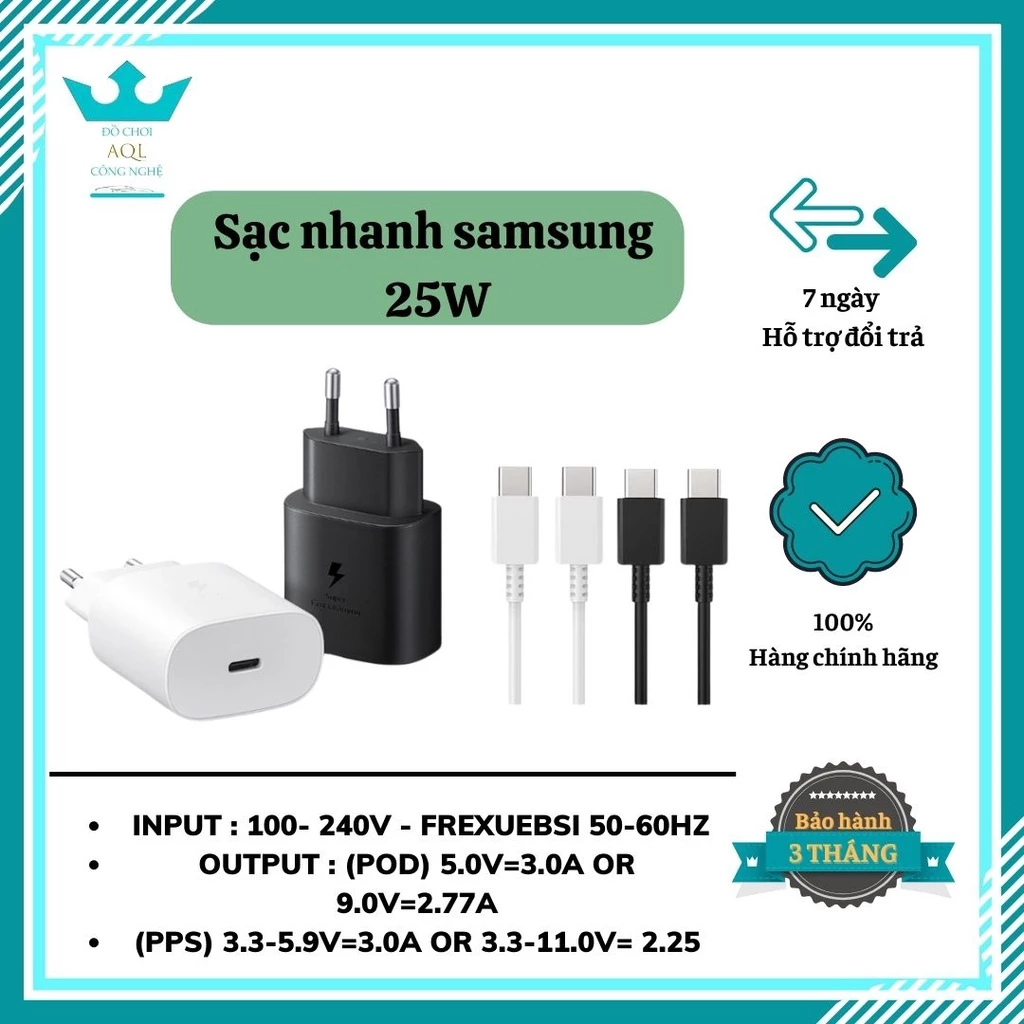 Bộ Sạc Nhanh Samsung Type C To Type C - Dây Sạc Nhanh Kèm Củ Sạc Samsung 25W