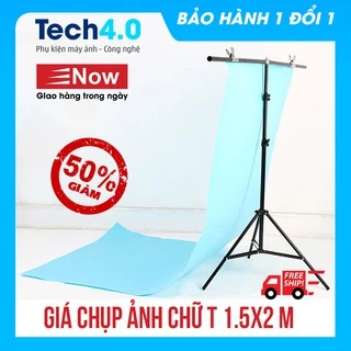 Khung giá treo phông nền chữ T 1,5m x 2m chụp ảnh, livestream ( tặng kẹp )