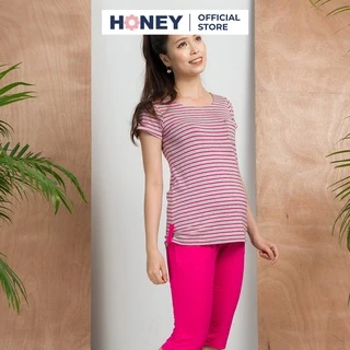 Bộ đồ ngủ pajama HONEY cộc tay mặc nhà, chất liệu cotton co giãn, thấm hút mồ hôi tốt, quần rút chun