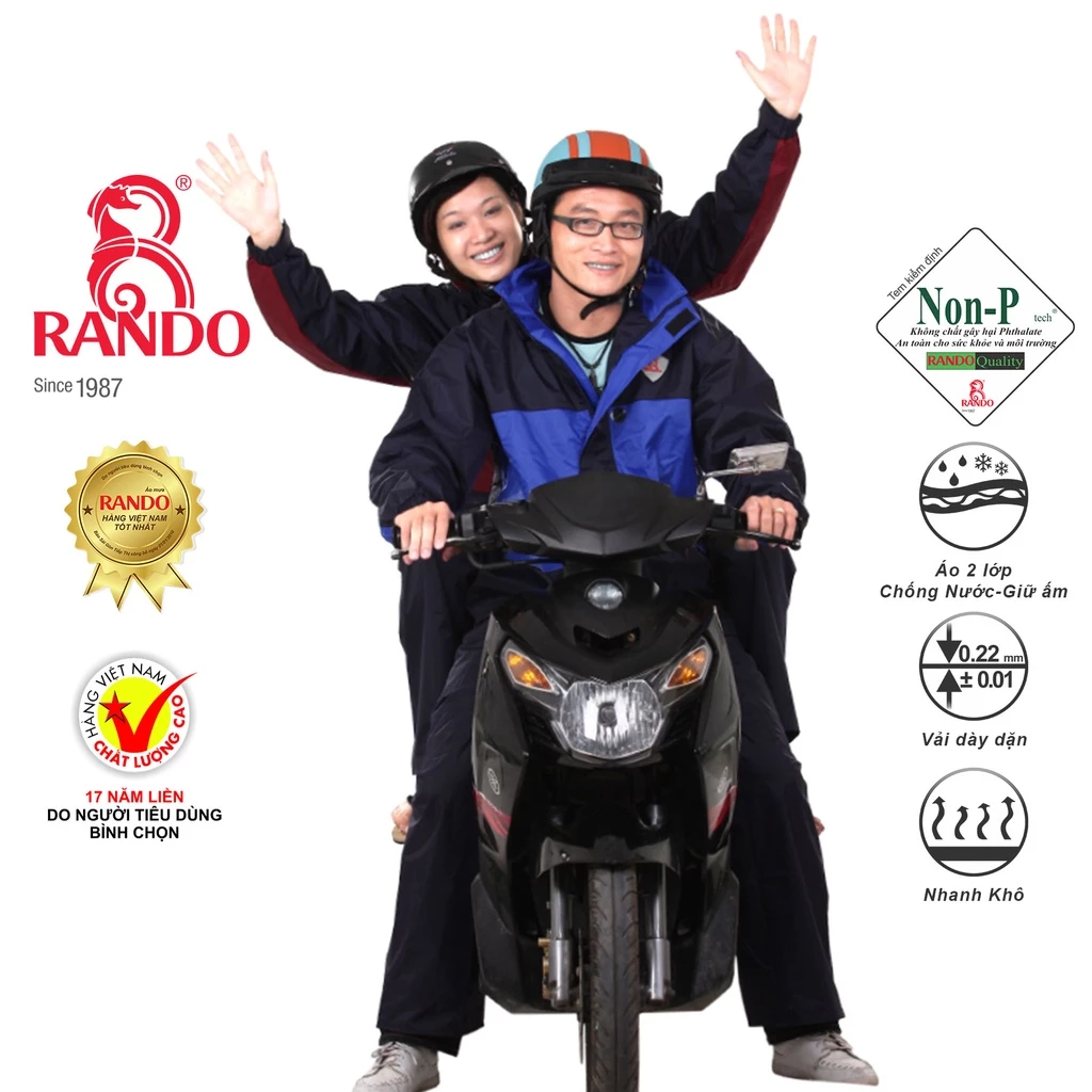 Áo Mưa Bộ RANDO Vải Dù Cao Cấp, RANDO Chính Hãng, Thời Trang Dành Cho Nam Nữ Đi Phượt, Bền Bỉ Không Thấm Nước