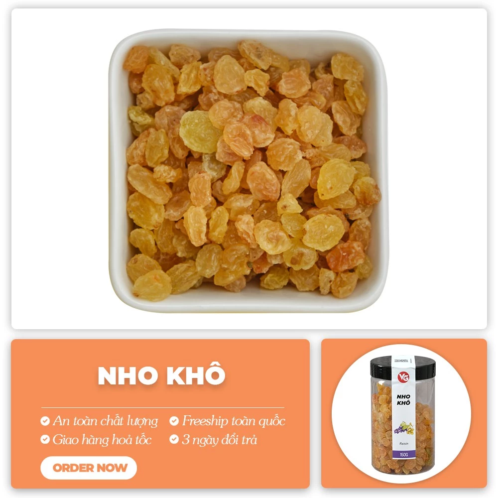 Nho khô Raisin Ấn Độ , nho khô raisin nâu không đường tốt cho sức khoẻ, nho dùng làm bánh hộp đẹp 150g VIETGOURMET