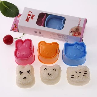 Bộ 3 khuôn bento ép cơm cho bé hình mèo gấu thỏ